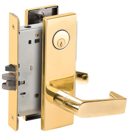 Schlage Grade 1 Classroom Mortise Lock, Conventional Cylinder, S123 Keyway, 06 Lever, N Escutcheon, Bright B L9070P 06N 605